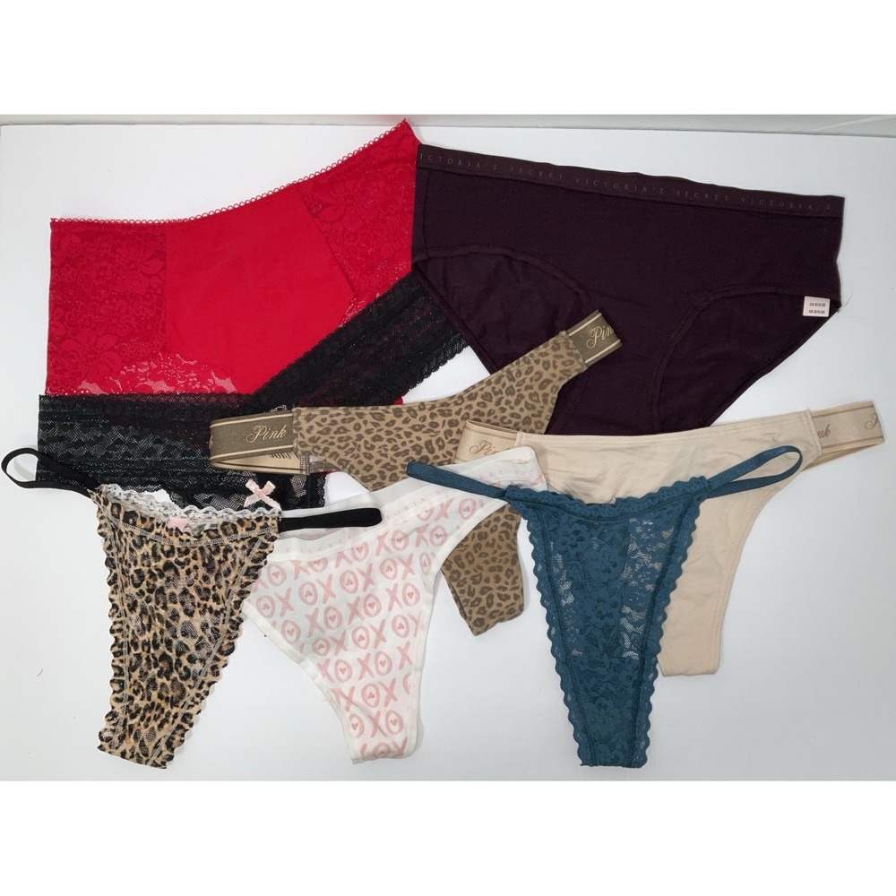 NWT Lot 8 Pairs PINK & Victoria's Secret Panties Underwear Various Styles Small